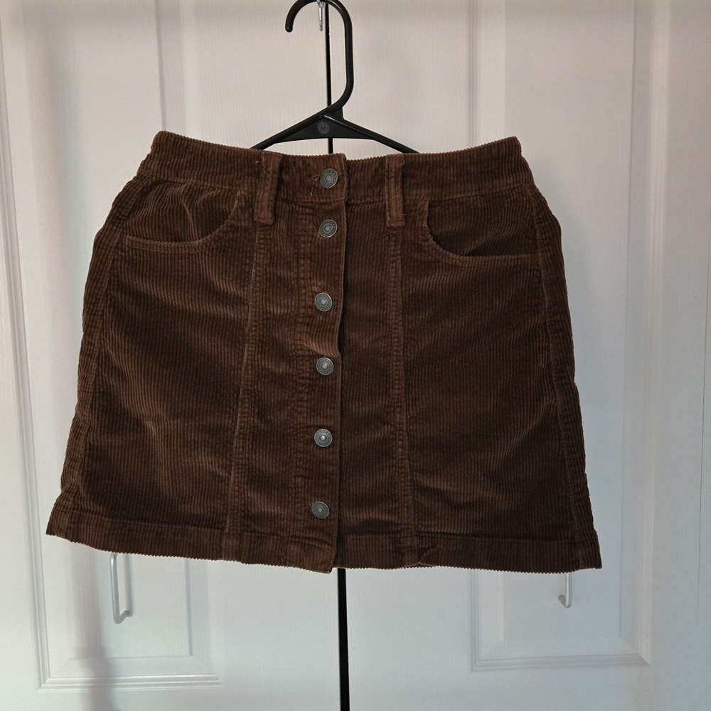 Brown Corduroy Button-Front American Eagle Outfitters Mini Skirt